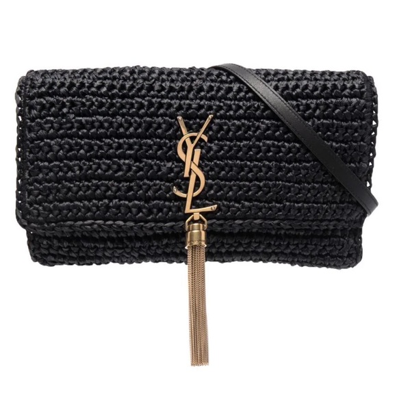 Authentic YSL Saint Laurent Kate 99 Woven Raffia Shoulder Bag w/ Tassel - Picture 1 of 13